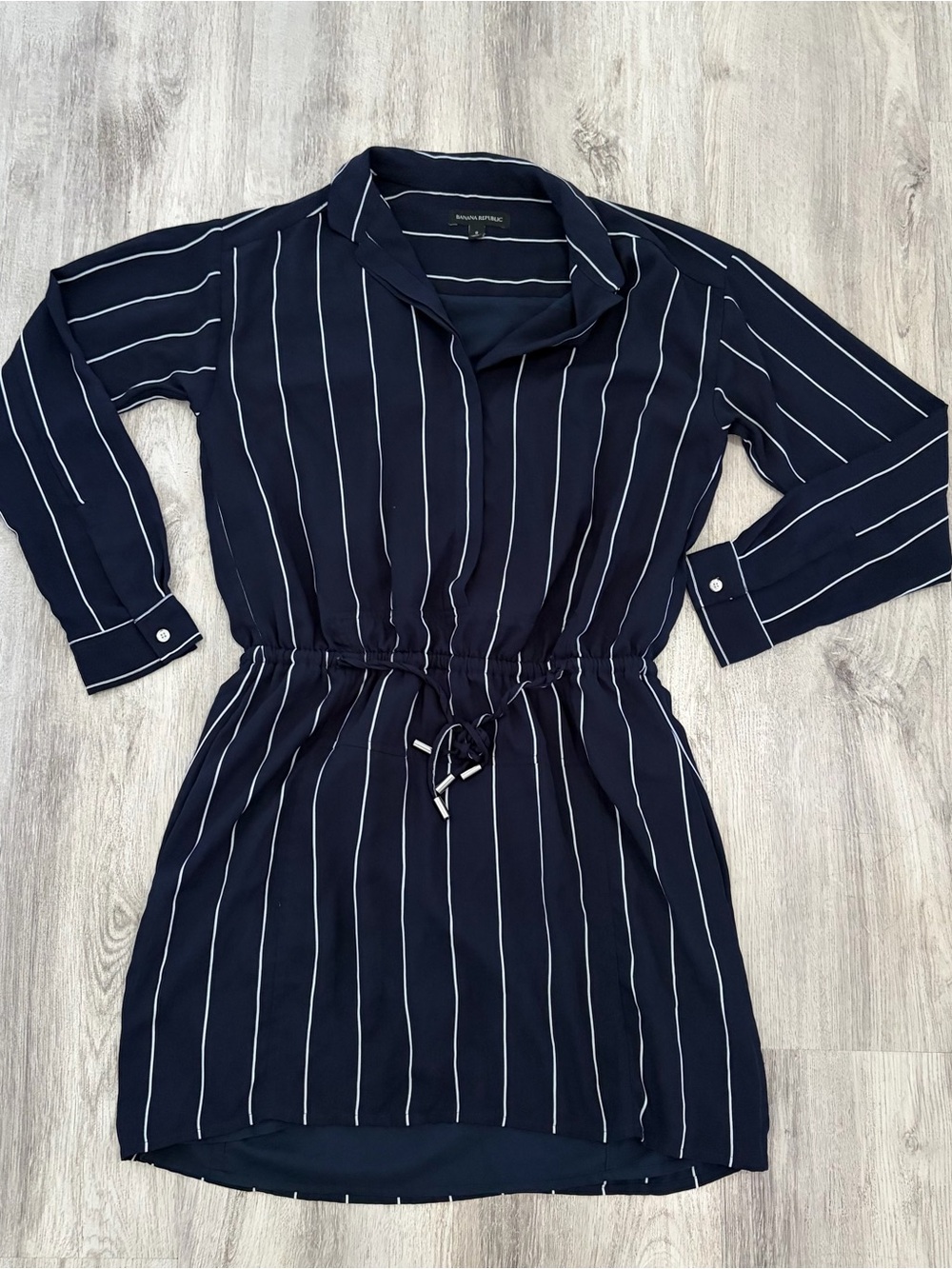 Banana Republic pinstripe shirt dress Womens 8 navy blue Nautical Coastal Career